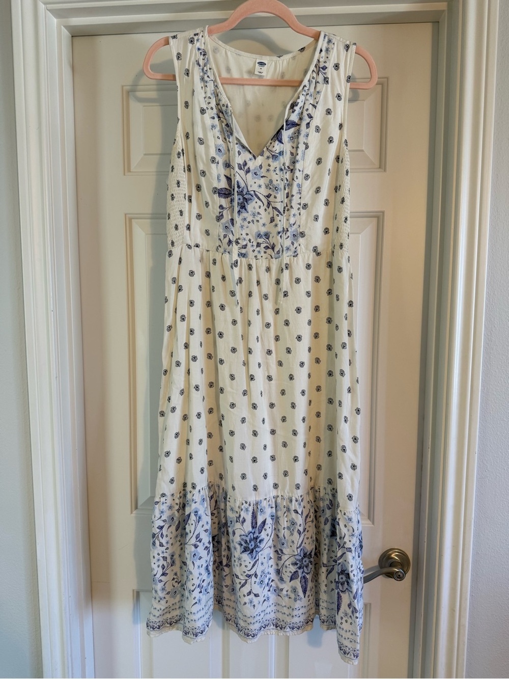 Old Navy Sleeveless White Dress with Blue Floral Print